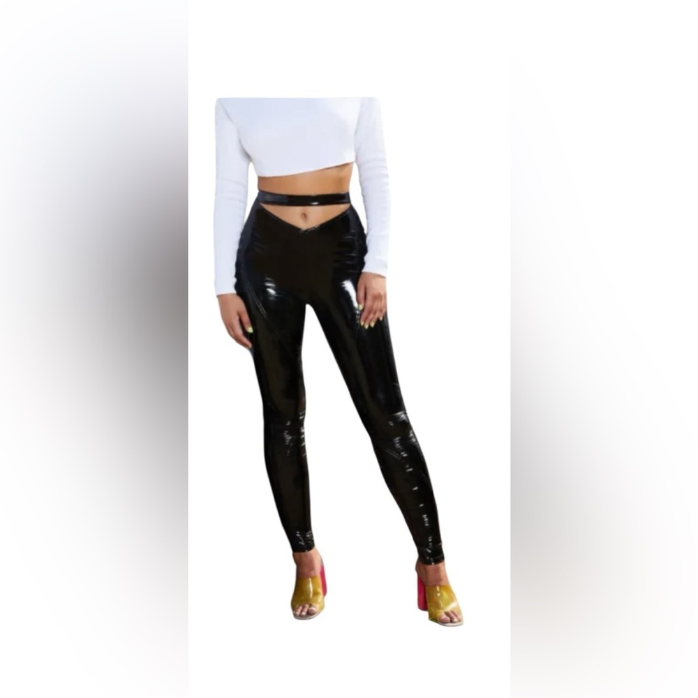 Oh Polly Black High-Waisted Glossy Leggings
